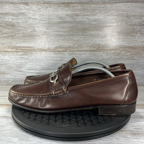 Salvatore Ferragamo Men's Gancini Brown Leather Bit Loafers Size 11.5